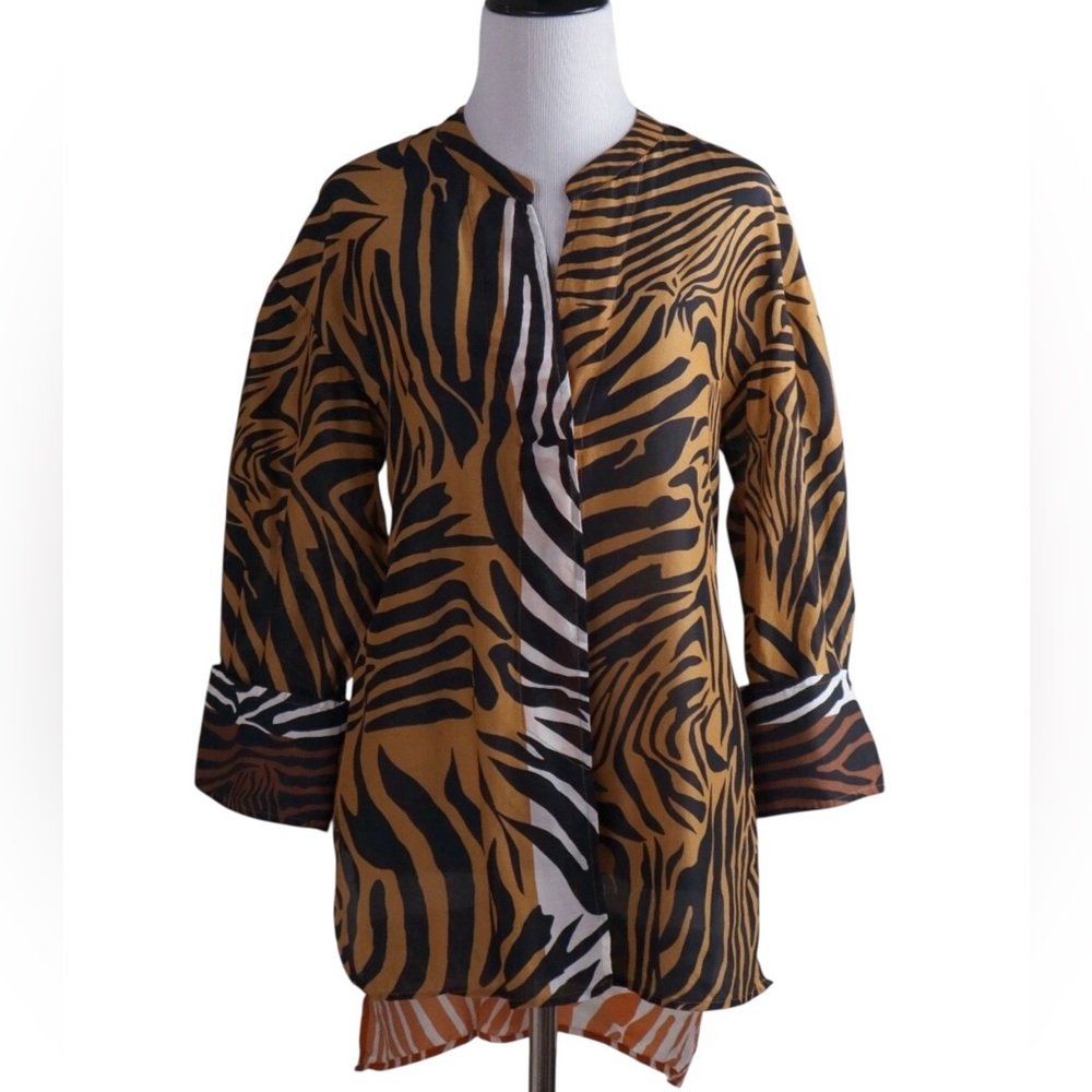 KOBI HALPERIN Yellow and Black Zebra Print High Low Silk Blend Size Small